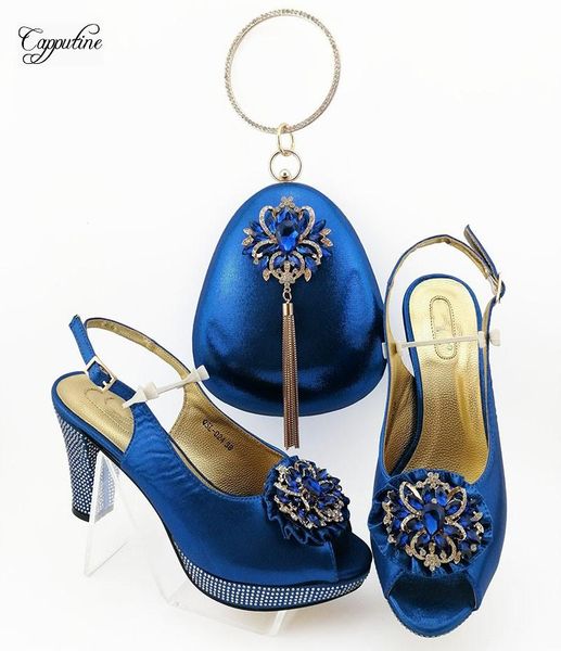 

dress shoes pretty italian royal blue design high heel sandal and handbag set with stones for lady qsl024 height 10cm, Black