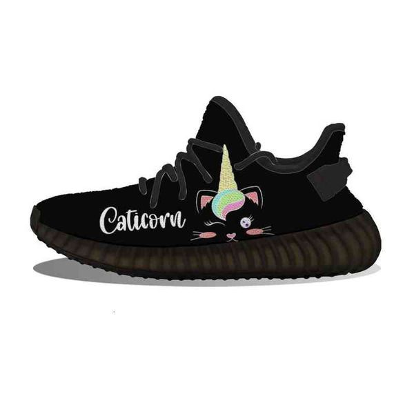 

ku diy custom caticorn kawaii cat unicorn running shoes mesh printed mens womens trainers outdoor sports sneakers, Black;white