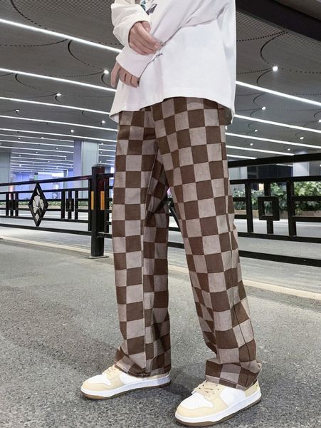 

men checker print boyfriend jeans q0qr#, Blue