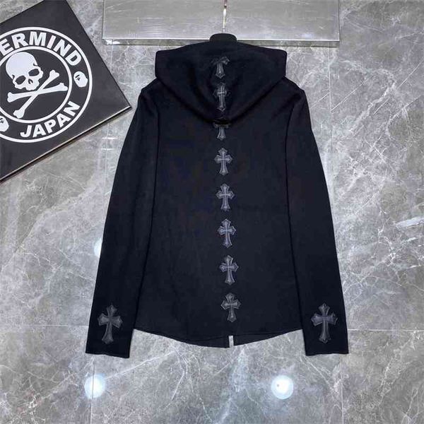 

65% off outlet online store cross counter synchronous leather stitching embroidery pocket zipper coat tanshima machine classic cross, Black