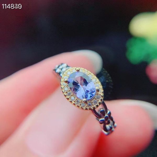 

cluster rings 100% real natural tanzanite ring 925 sterling silver fine jewelry and, Golden;silver