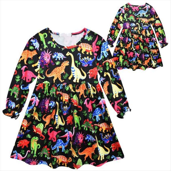 

girl clothing girls clothes dresses dinosaur pattern kids christmas party princess long sleeve costume vestidos, Red;yellow