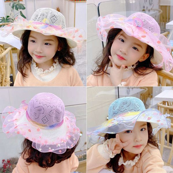 

korean version of princess little girl lace children's sun hat, Yellow