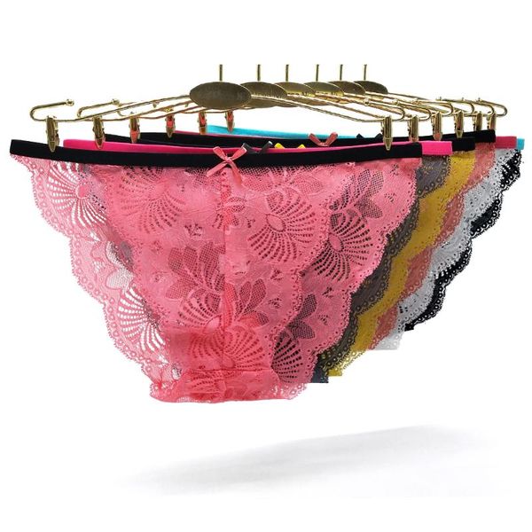 

women's panties 12 pcs/lot ladies lace women panty briefs female underwear lingerie transparent underpants mujer intimates, Black;pink