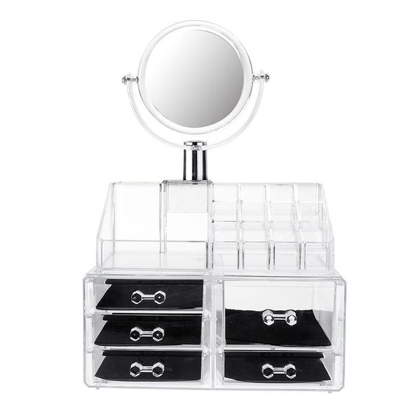 

bathroom storage & organization large mirror clear cosmetic organizer box makeup drawer desk brush lipstick holder