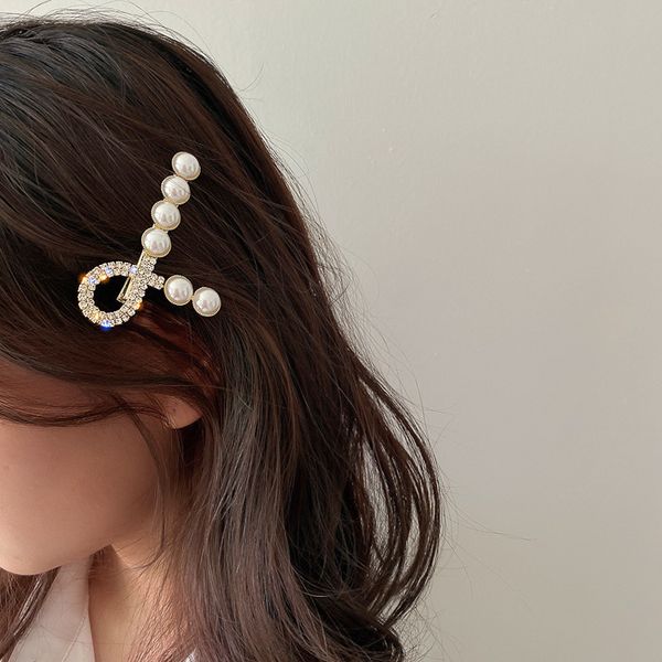 

fashion minority diamond inlaid pearl bangs hairpin fashion net red versatile side personality geometric clip hair accessories, Golden;silver