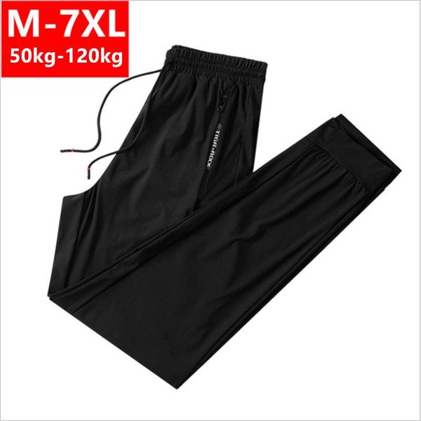 

summer casual pants men's llarge size loose ice silk thin sports tide brand quick-drying nine-point long, Black