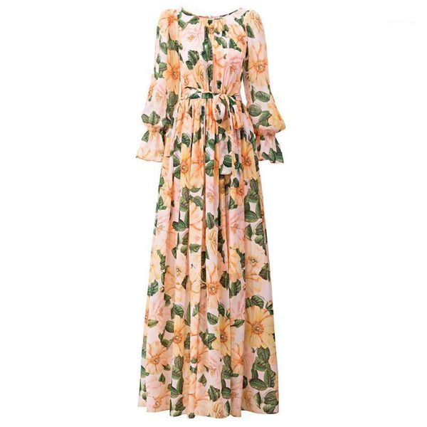 

casual dresses didabole designer runway long dress women's bohemian lantern sleeves fashion elegant flower print party, Black;gray