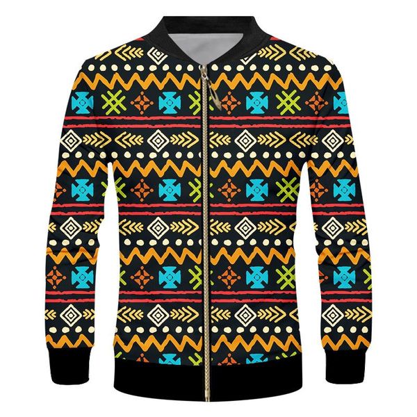 

men's jackets ifpd eu size jacket casual 3d print abstract totem pattern long sleeves coats man plus tracksuits with zipper, Black;brown