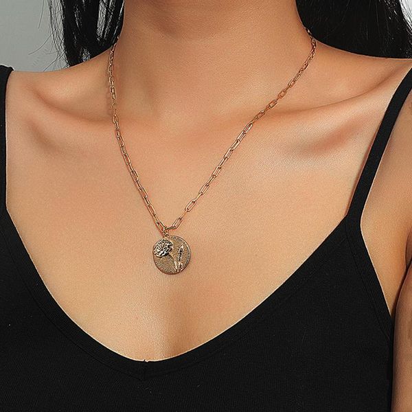 

pendant necklaces fashion gold rose flower round necklace charming women's metal clavicle chain jewelry wedding party accessories, Silver