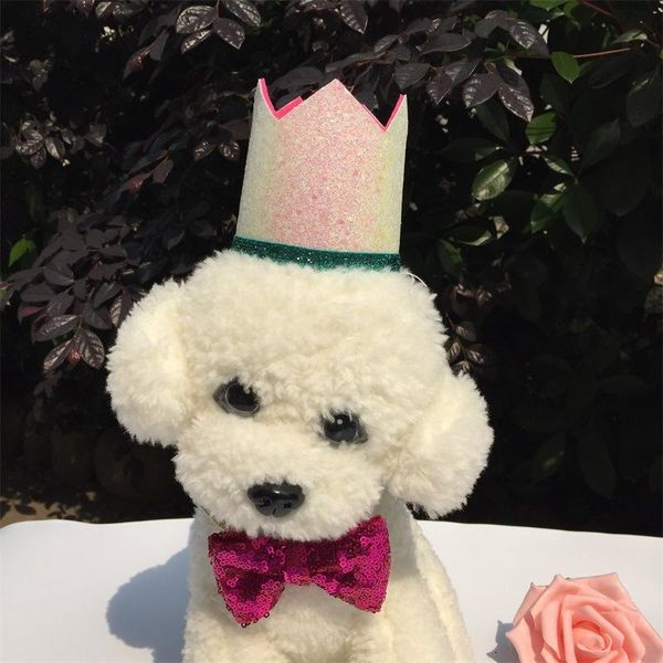 

dog apparel pet cat sequined bow birthday hat set christmas party