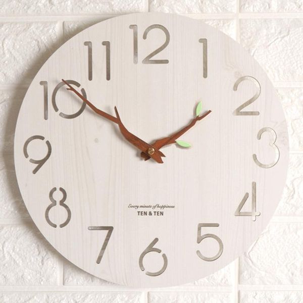 

inch nordic wooden wall clock quartz coffee kitchen hanging number clocks silent creaive fashion wood art hollow decor