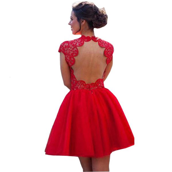 

luxury party evening dress summer fashion lace round neck backls, Black