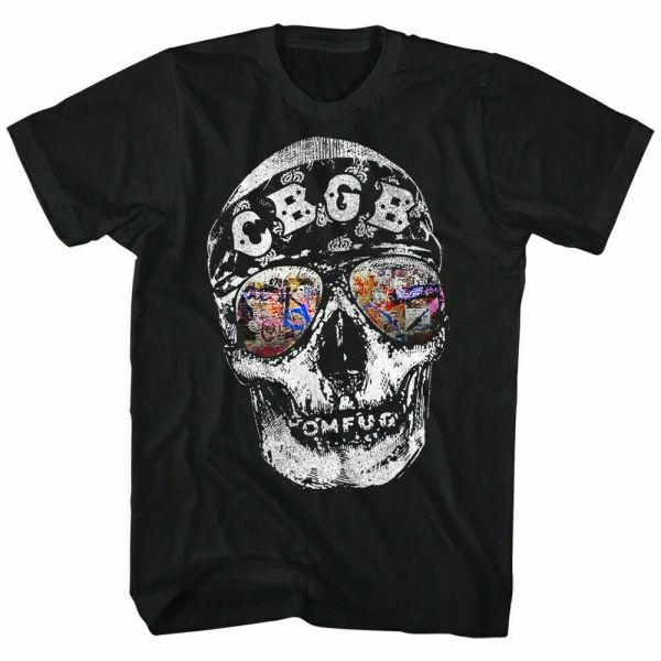 

cbgb reflection t shirt mens licensed punk rock music band club tee retro black, White;black