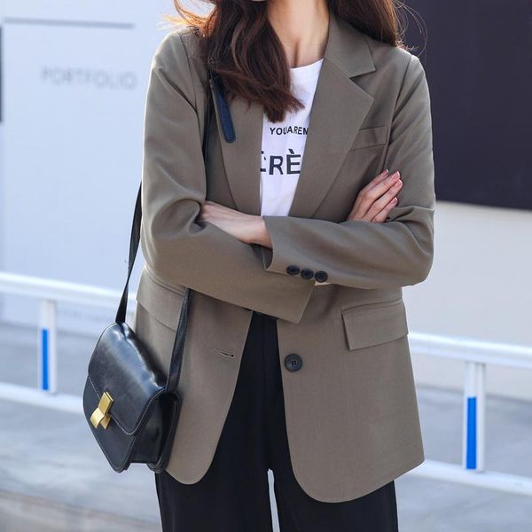 

women's suits & blazers women blazer jackets coats oversized casual loose single breasted femme pockets side split england korean outer, White;black