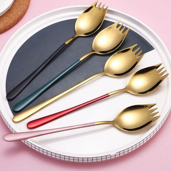 

forks handle 1pcs multifunction dinnerware tableware stainless steel salad fork dinner spoon kitchen accessories