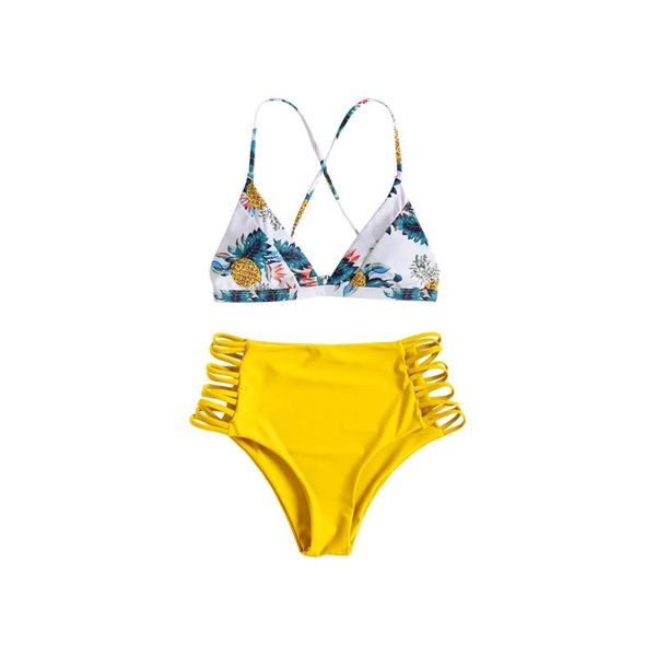 

women pineapple print bikini set push-up swimsuit beachwear padded swimwear de playa traje baÃ±o women's, White;black