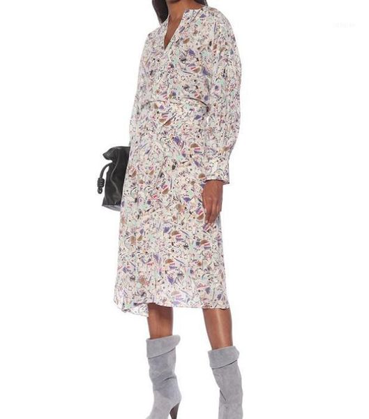 

mixed print silk viscose blend fashion blouse v-neck with tied long sleeves oversized 2021 women's blouses & shirts, White