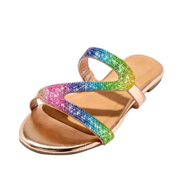 

slippers fasion women summer open toe slides rhinestone non-slip flat sandals ladies beach shoes zapatos de mujer plus size 43, Black