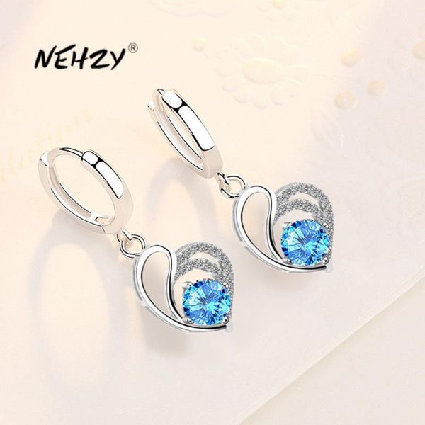 

dangle & chandelier nehzy 925 sterling silver women's fashion jewelry blue crystal zircon hollow heart-shaped mid-long earrings