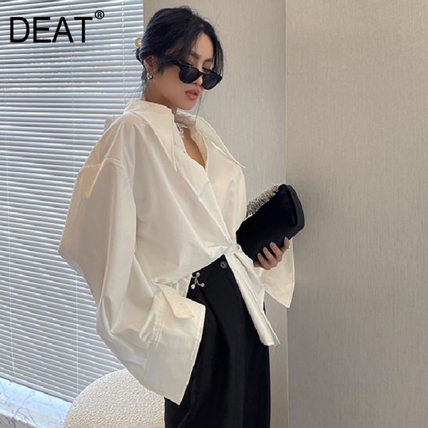 

deat women white patchwork asymmetrical chiffon blouse new stand neck long sleeve slim fit shirt fashion tide summer 7e7929 210428