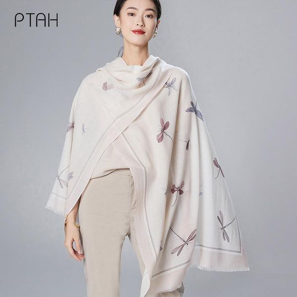 

scarves [ptah] 100% wool scarf for women temperament simple versatile shawl autumn winter warm softer fashion dual-use 195*65cm, Blue;gray