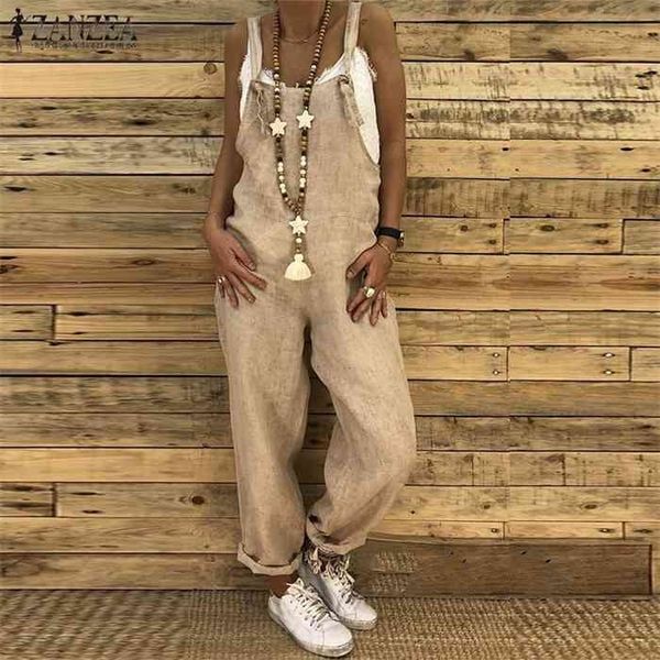 

s 5xl zanzea women casual solid strappy dungarees vintage cotton linen loose party long harem overalls rompers jumpsuits, Black;white