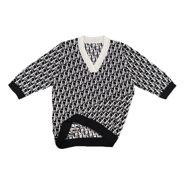 

dress 21 early autumn european fashion d home ice silk is thin and versatile letter knitting 7-sleeve v-neck t-shirt women's, White;black