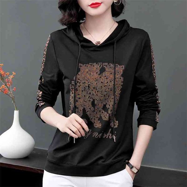 

large female hooded t-shirt for to 100kg long sleeve women spring new korean style bottoming shirt 210401, White