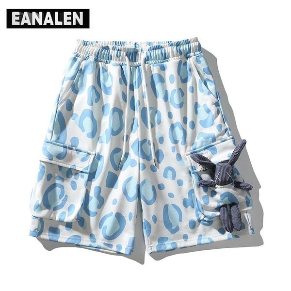 

summer men's polka dot graffiti casual shorts workwear bear harajuku street korean clothes hip-hop pants, White;black