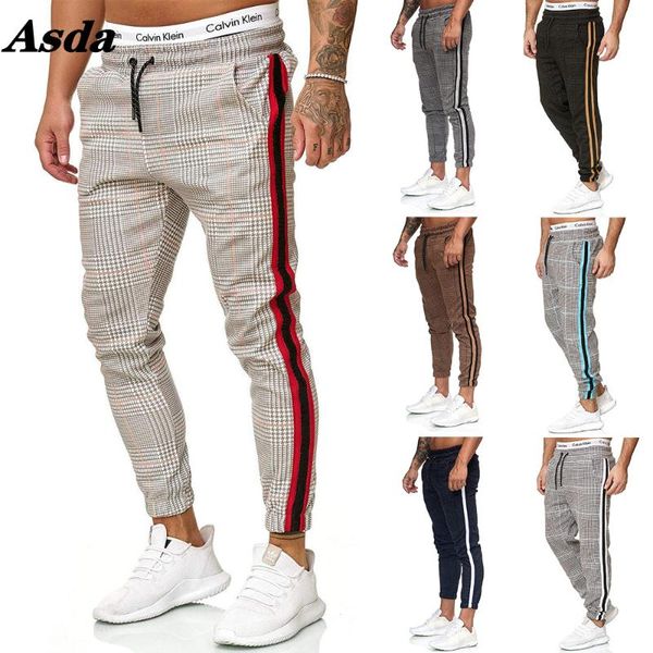 

men striped joggers pants 2021 brand houndstooth slim fit sweatpants mens casual ankle-length trousers male fashion men's, Black
