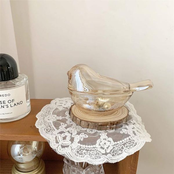 

jewelry pouches, bags ins wind amber bird glass storage jar, ring necklace, box, home decoration, Pink;blue