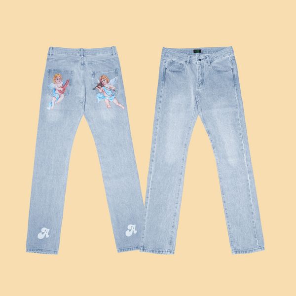 

yangmen high precision version afgk ma siwei music angel hip hop street couples refund washed jeans, Blue