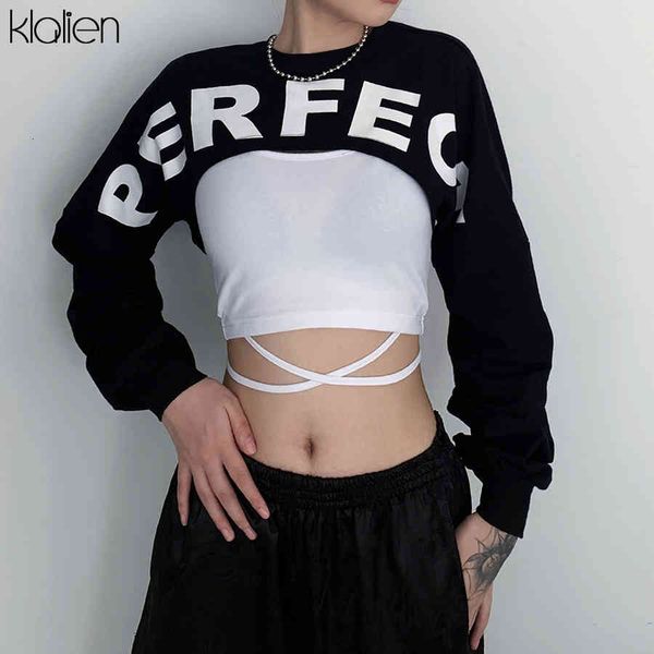 

hoodie high street casual black white patchwork letter sweatshirts women fashion long sleeve short female hoodie autumn