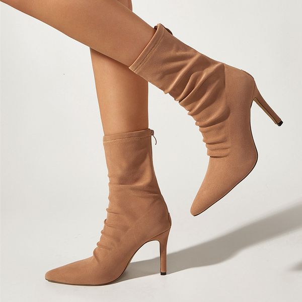 

dress shoes outono botas de inverno para a moda feminina alta qualida acolhedor rebanho apontado do do pÃ© zip tornozelo stiletto sapatos wnm, Black