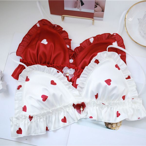 Spcity Japonya Tarzı ITA Seksi Sutyen Setleri Kırmızı Kalp Dalgalı Dantel Tatlı Kız Bralette Set Kadın Fırfır Lingerie Sevimli Yay Iç Çamaşırı X0526