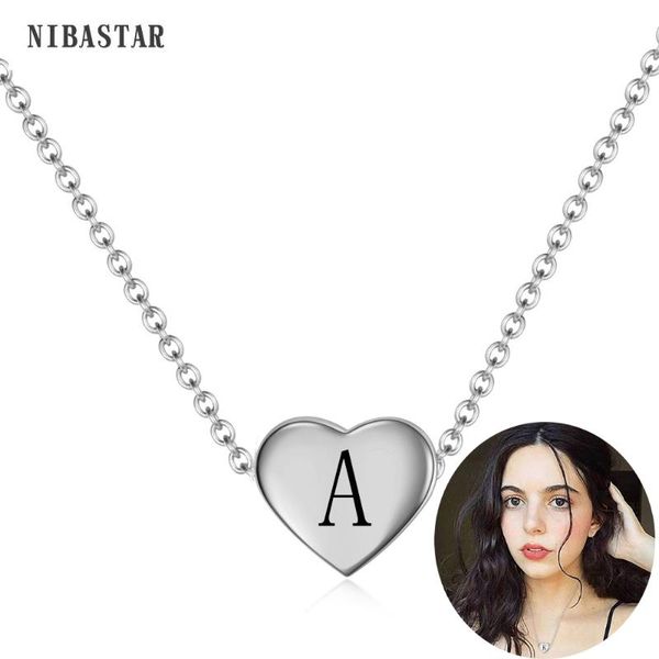 

letter necklaces stainless steel choker initial heart pendant necklace women alphabet chains jewelry, Silver