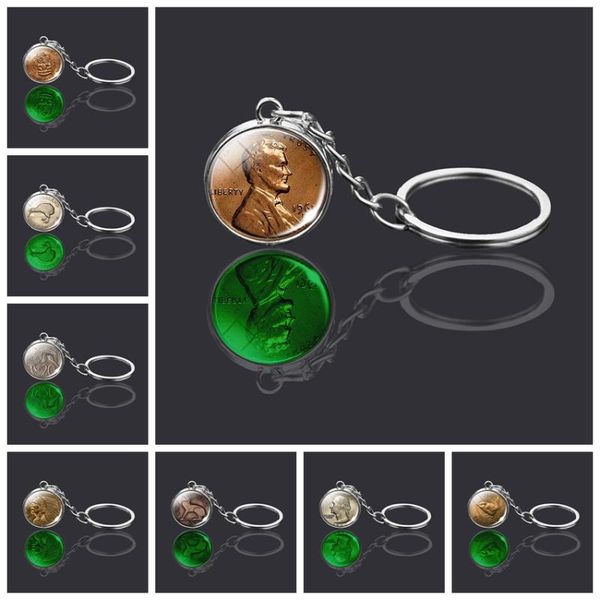 

keychains luminous antique coin keychain us dollar zealand florin bird lincoln penny image jewelry keyring pendant souvenir, Silver