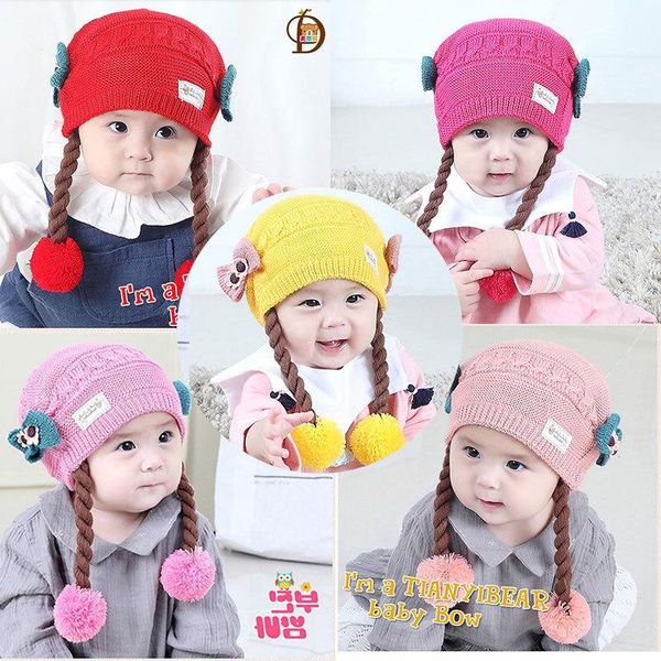 

caps & hats 2021 baby winter wig knit hat plus cashmere children woolen born for girl gorras bone casquette, Yellow