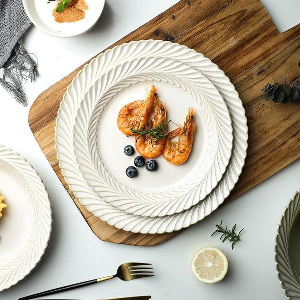 

dishes & plates white thread ceramics steak plate ins style tableware household dish thick soup spaghetti high end porcelain dinnerware