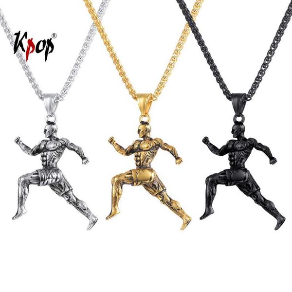 

pendant necklaces kpop running muscle man necklace stainless steel gold color gym fitness bodybuilder sport for men p3234, Silver