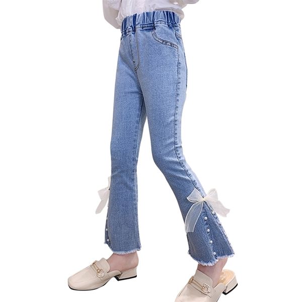 

jeans for girls bow kids girl pearls kid spring autumn children's clothing casual style 210527, Blue