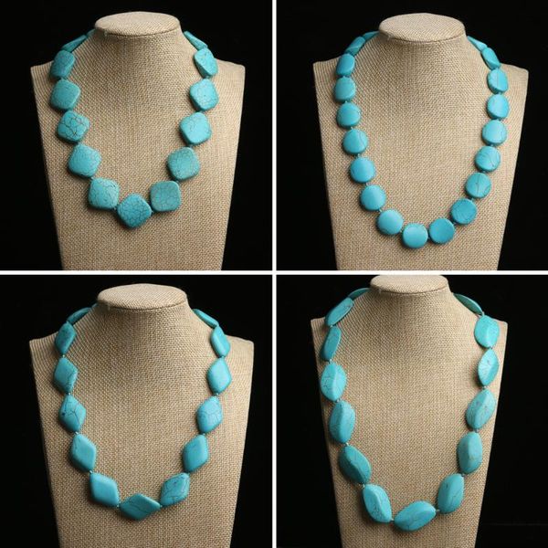 

chokers bohemian blue stone necklaces natural geometric beads maxi necklace women statement choker jewelry gift party wedding, Golden;silver