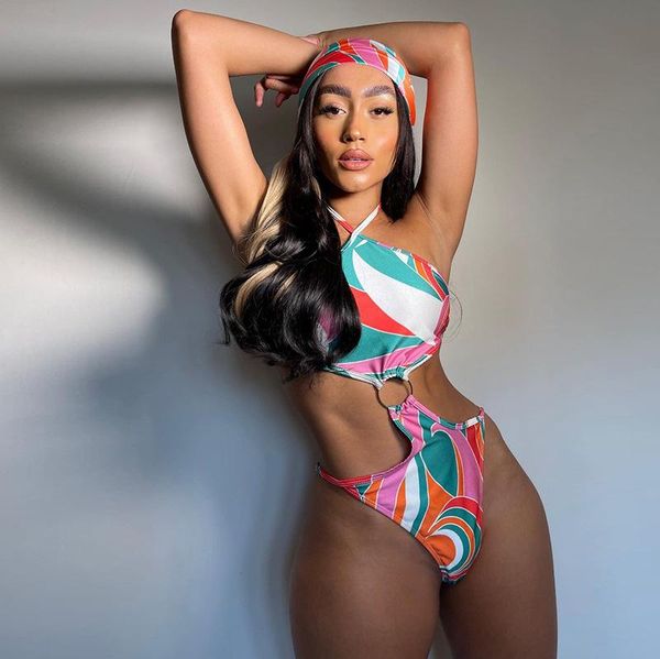 

women's swimwear 2021 swimsuit beach one piece printed bikini large, White;black