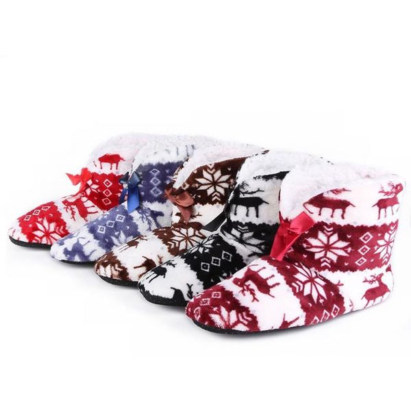 

suihyung winter home slippers fluffy plush women indoor floor socks christmas elk female house slip on cotton shoes furry slides, Black