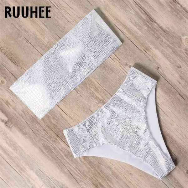 

ruuhee bandeau bikini swimwear women swimsuit high waist set bathing suit push up maillot de bain female beachwear 210621, White;black