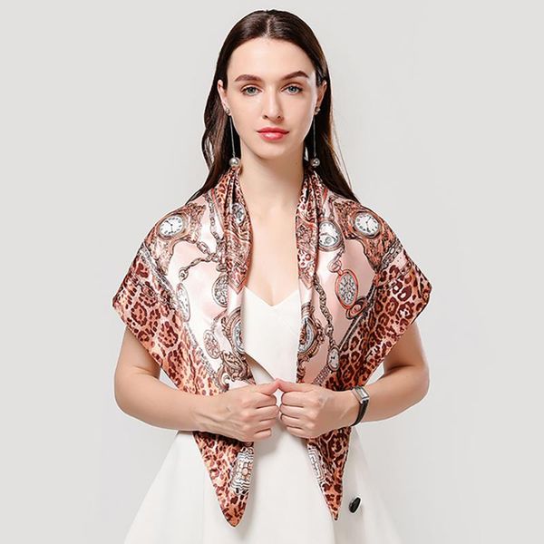 

scarves 2021 fashion leopard print silk square scarf women foulard satin hijab shawl headband wrap bandan luxury turban muffler kerchief, Blue;gray