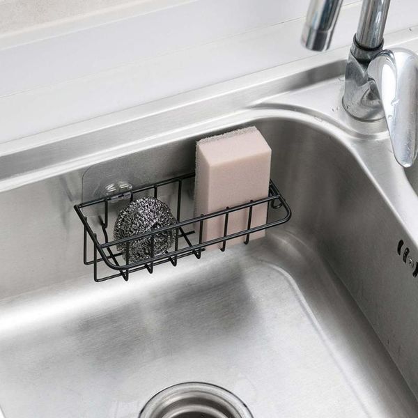 

iron kitchen sink caddy storage rack shelf with hook sponge holder soap drying cleaning brush drainer organizer & organization