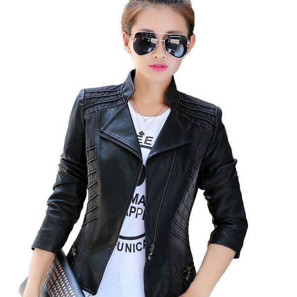 

women's jackets artificial leather jean jacket, short coat plus size 5xl n233 for women spring and autumn 4kig, Black;brown