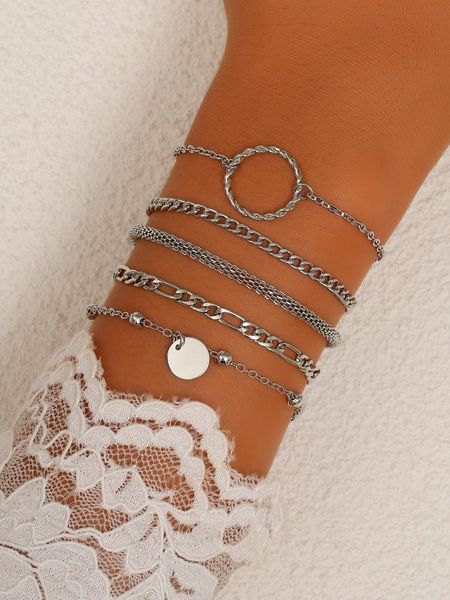 

link, chain silver color bohemian handmade tassel sequin round bracelet sets women 2021 rope bracelets retro jewelry accessories, Black
